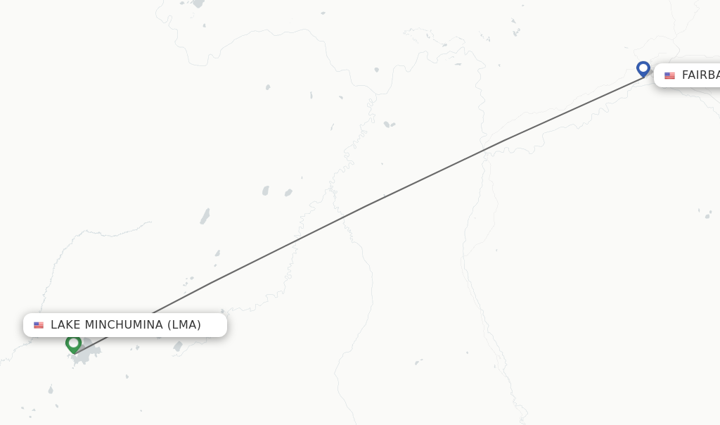 Flights from Lake Minchumina to Fairbanks route map