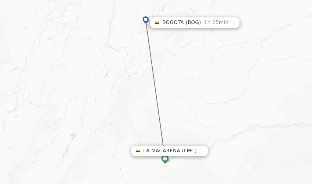 Flights from La Macarena to Bogota route map
