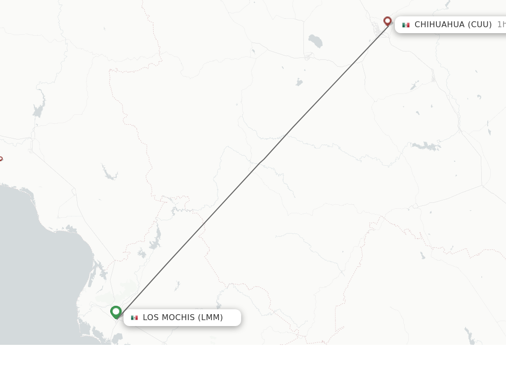 Flights from Los Mochis to Chihuahua route map