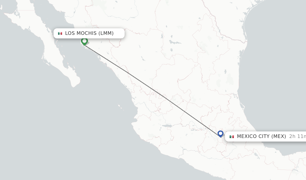 Flights from Los Mochis to Mexico City route map