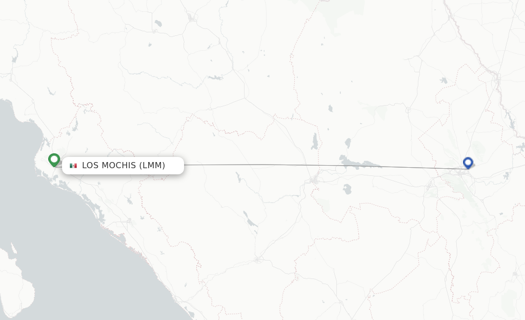 Route map with flights from Los Mochis with Viva