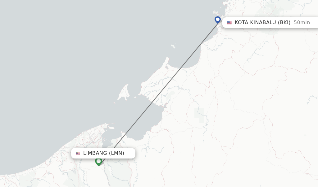 Flights from Limbang to Kota Kinabalu route map