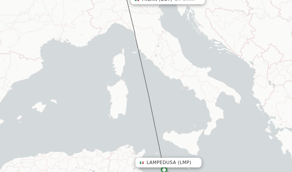 Flights from Lampedusa to Milan route map