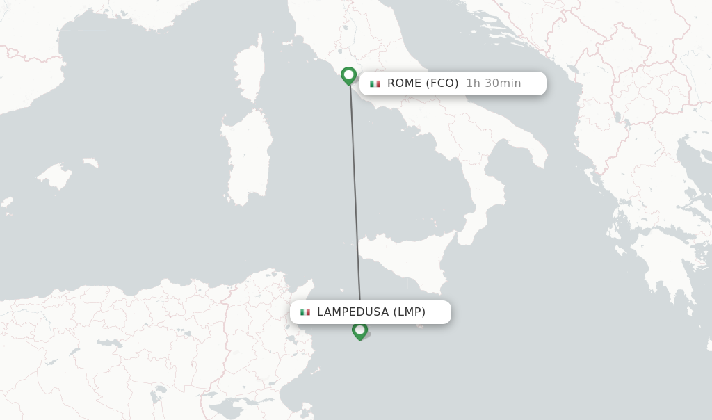 Flights from Lampedusa to Rome route map