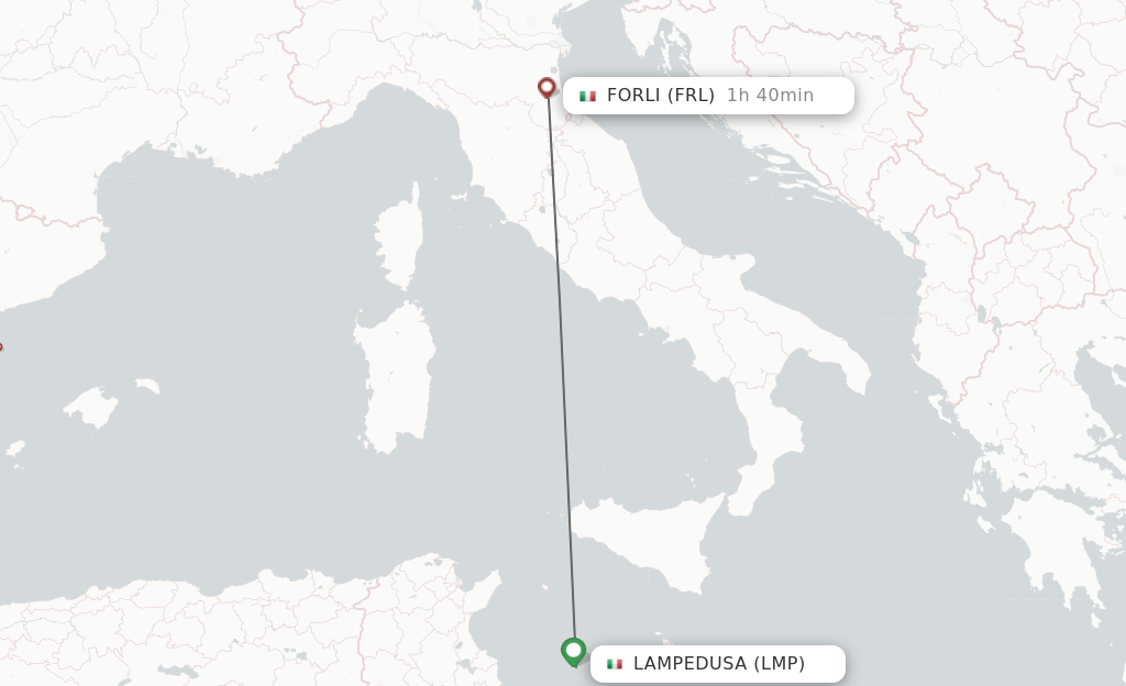 Flights from Lampedusa to Forli route map
