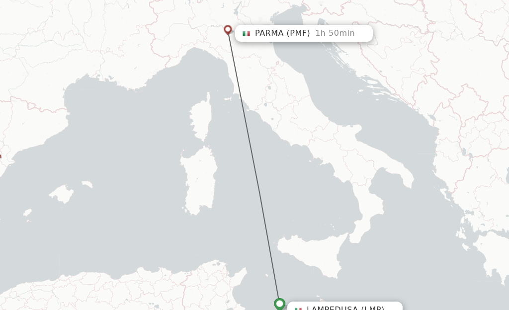 Flights from Lampedusa to Parma route map