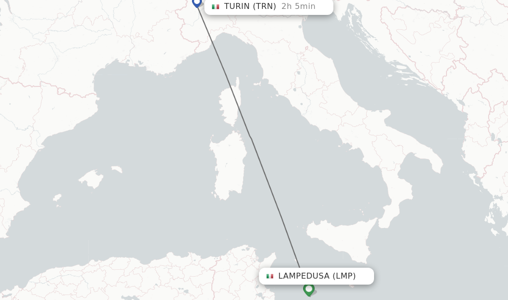Flights from Lampedusa to Turin route map