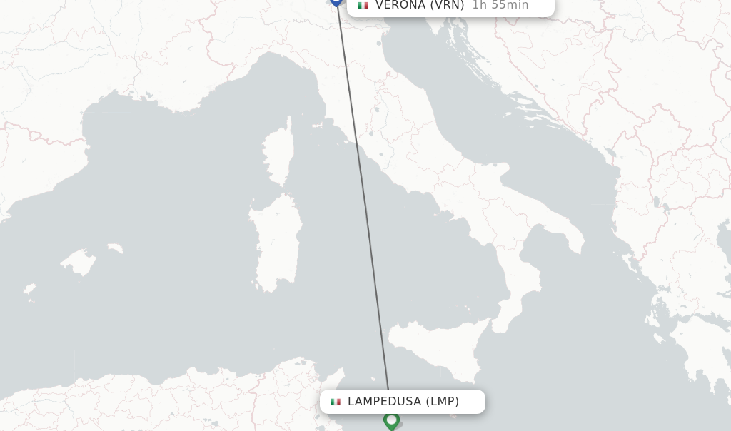Flights from Lampedusa to Verona route map