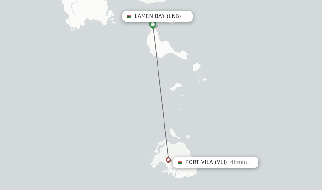 Flights from Lamen Bay to Port Vila route map