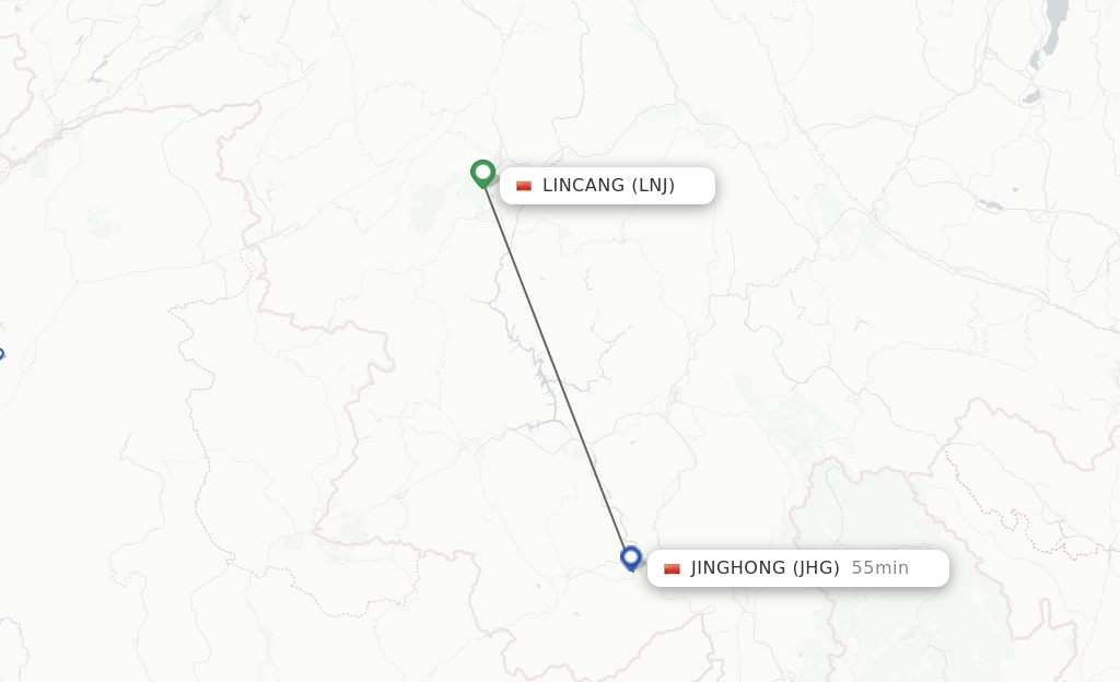 Flights from Lincang to Jinghong route map