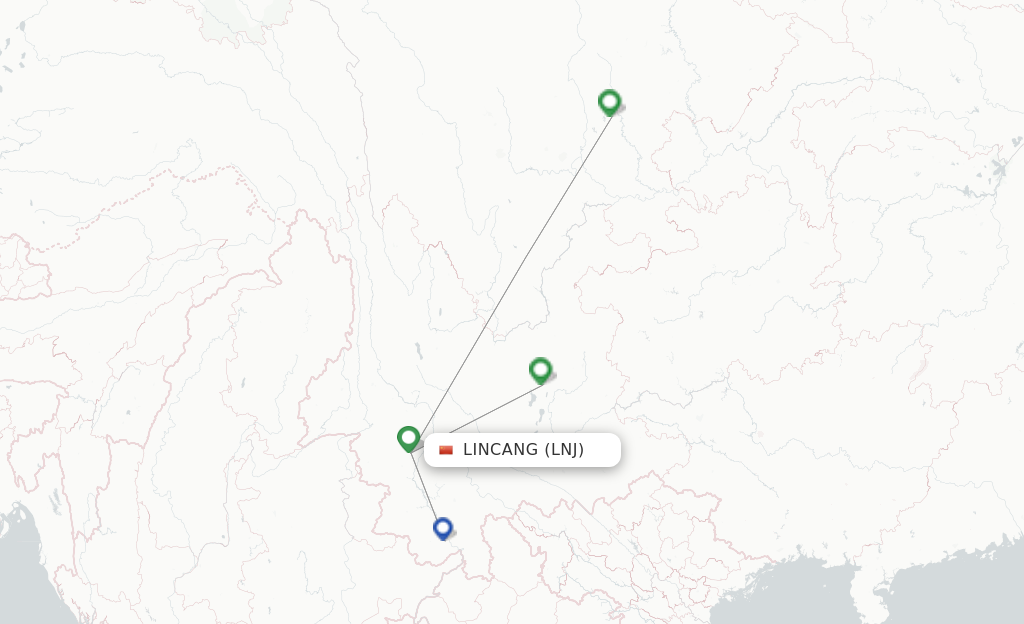 Route map with flights from Lincang with China Eastern