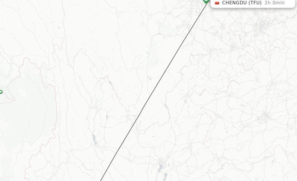 Flights from Lincang to Chengdu route map