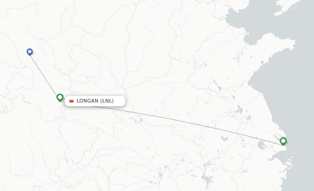 Route map with flights from Longan with Juneyao Airlines