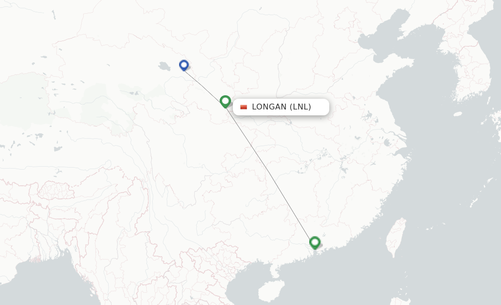 Route map with flights from Longan with Hainan Airlines