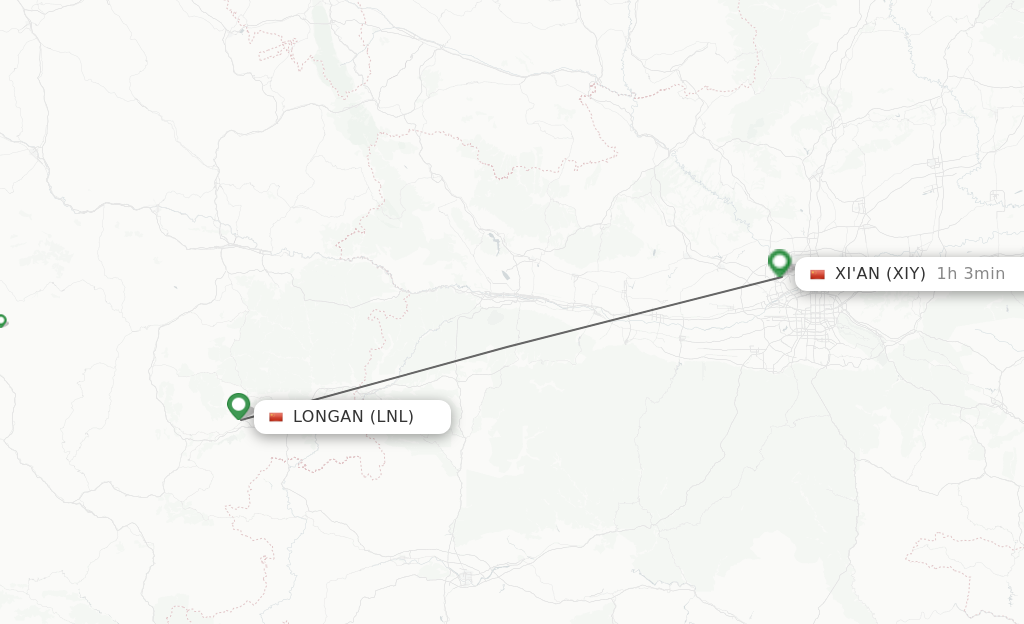 Flights from Longan to Xian route map