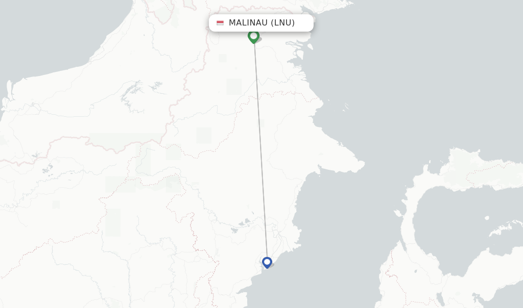 Route map with flights from Malinau with Wings Air