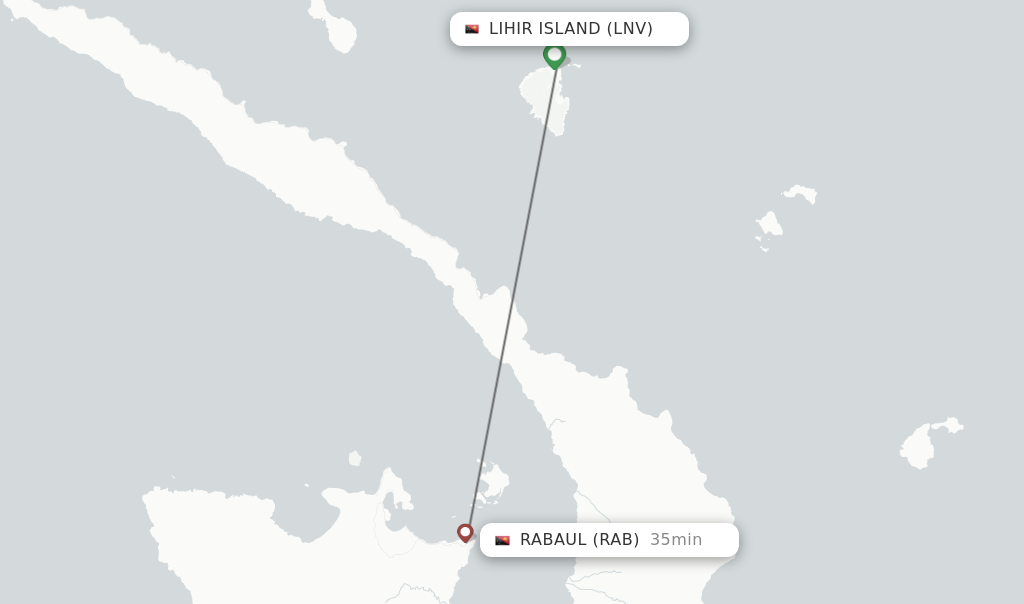 Flights from Lihir Island to Rabaul route map