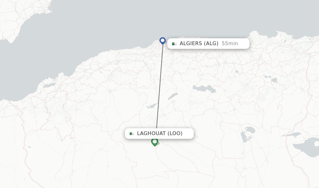 Flights from Laghouat to Algiers route map