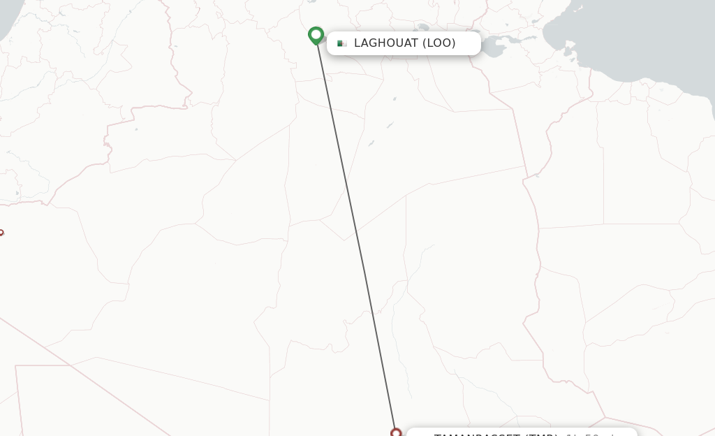 Flights from Laghouat to Tamanrasset route map