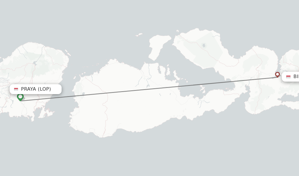 Flights from Praya to Bima route map