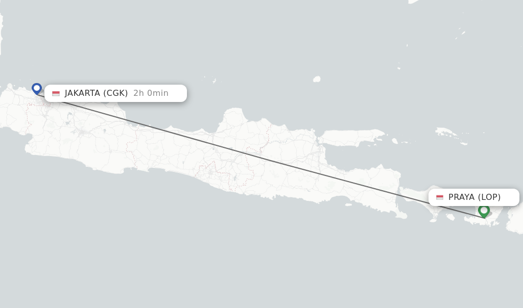 Flights from Praya to Jakarta route map