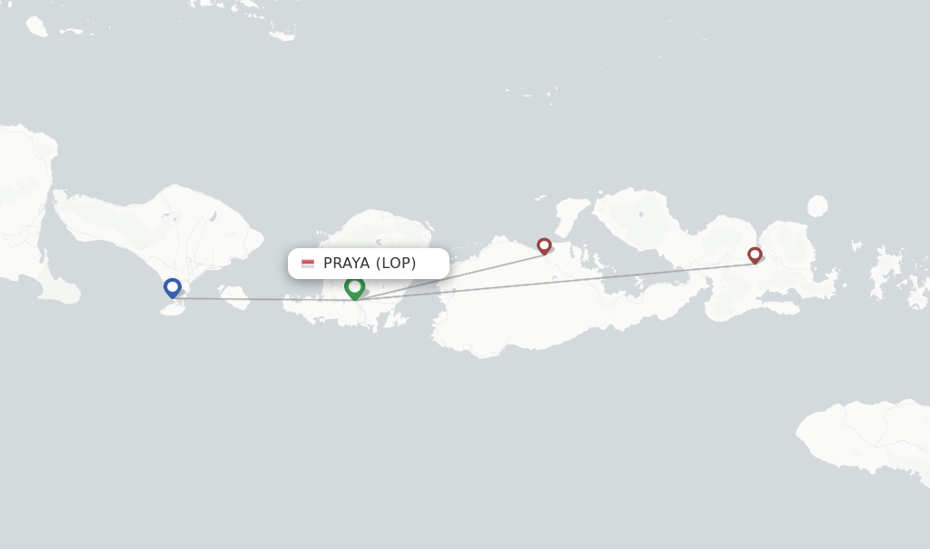 Route map with flights from Praya with Wings Air