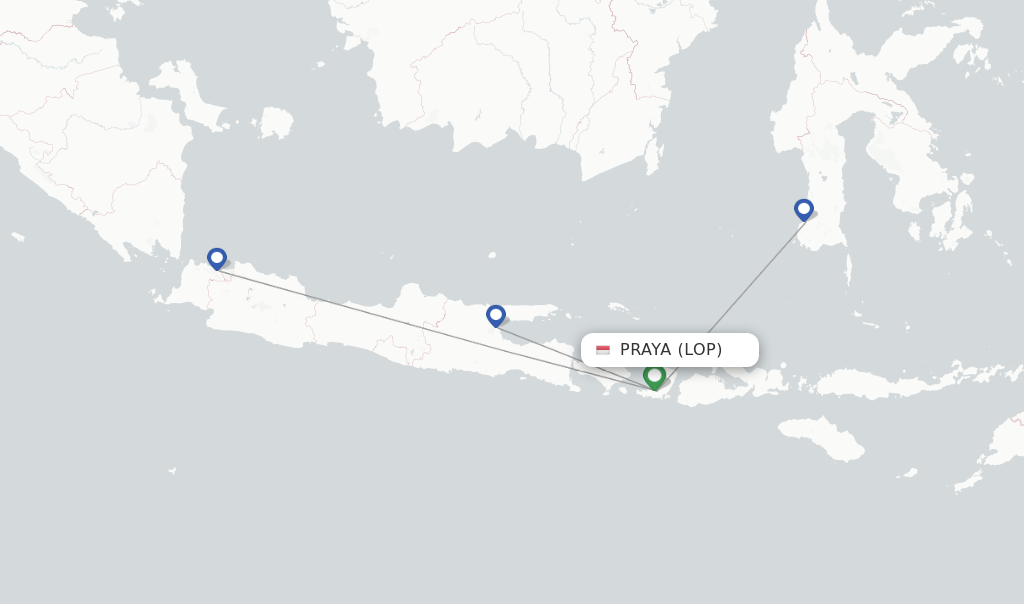 Route map with flights from Praya with Lion Air