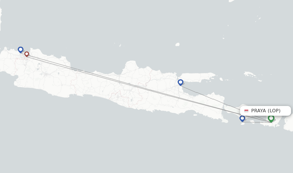 Route map with flights from Praya with Citilink
