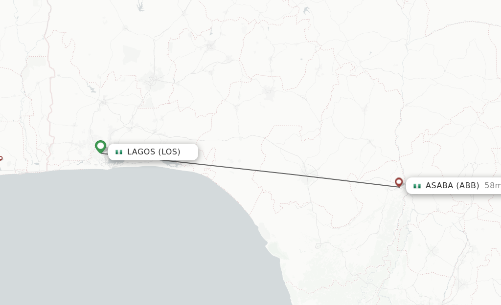 Flights from Lagos to Asaba route map