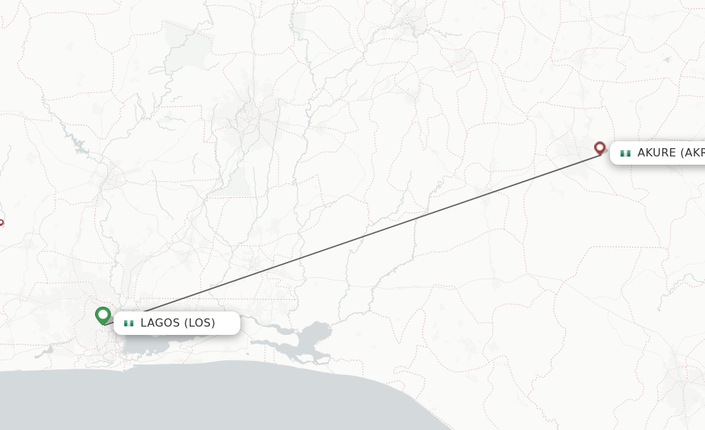 Flights from Lagos to Akure route map