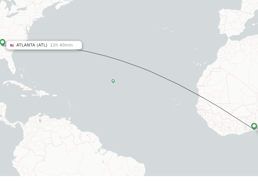 Flights from Lagos to Atlanta route map