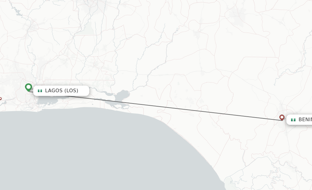 Flights from Lagos to Benin City route map