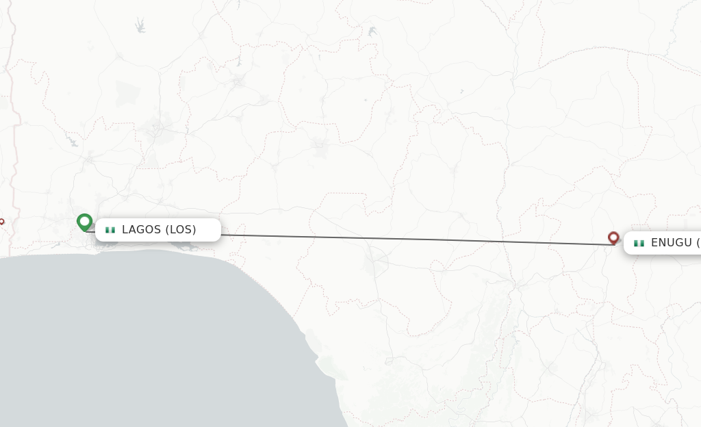 Flights from Lagos to Enugu route map