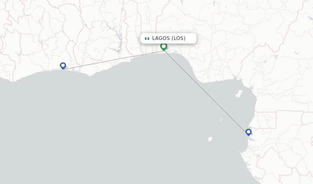 Route map with flights from Lagos with Air Cote DIvoire