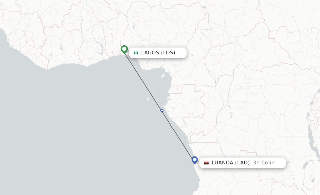 Flights from Lagos to Luanda route map