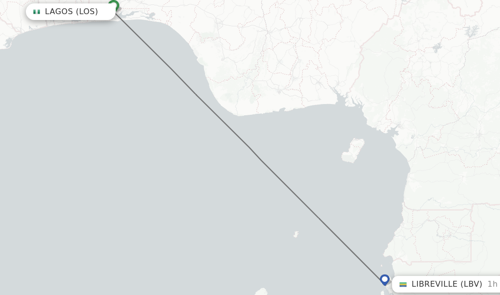 Flights from Lagos to Libreville route map