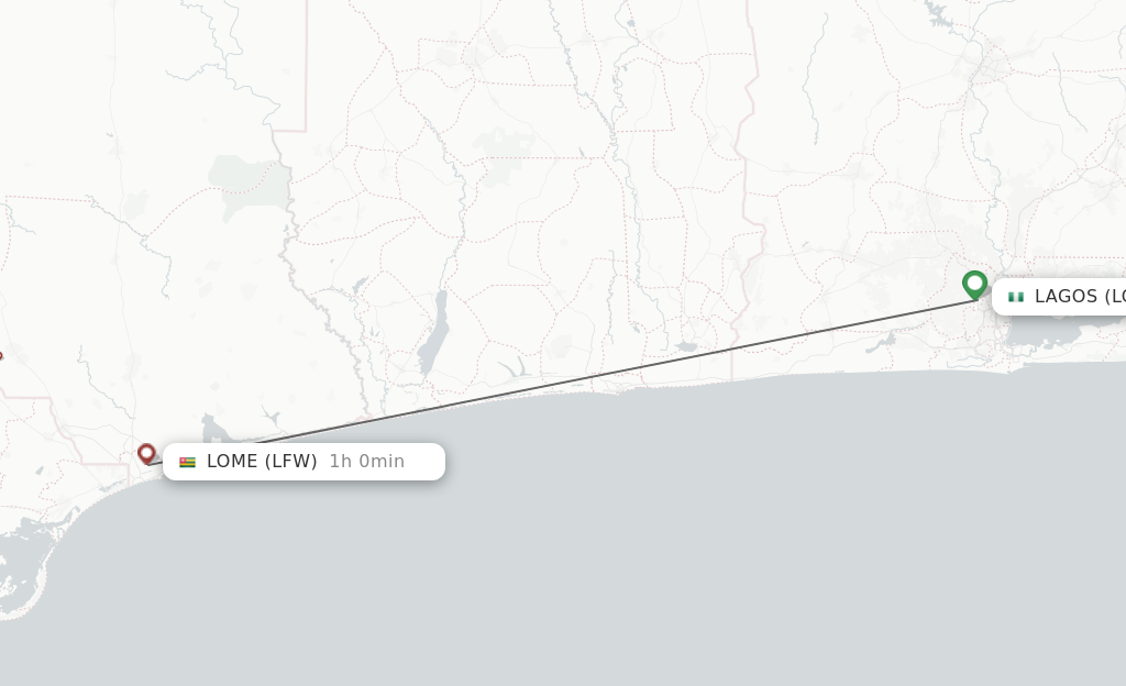 Flights from Lagos to Lome route map