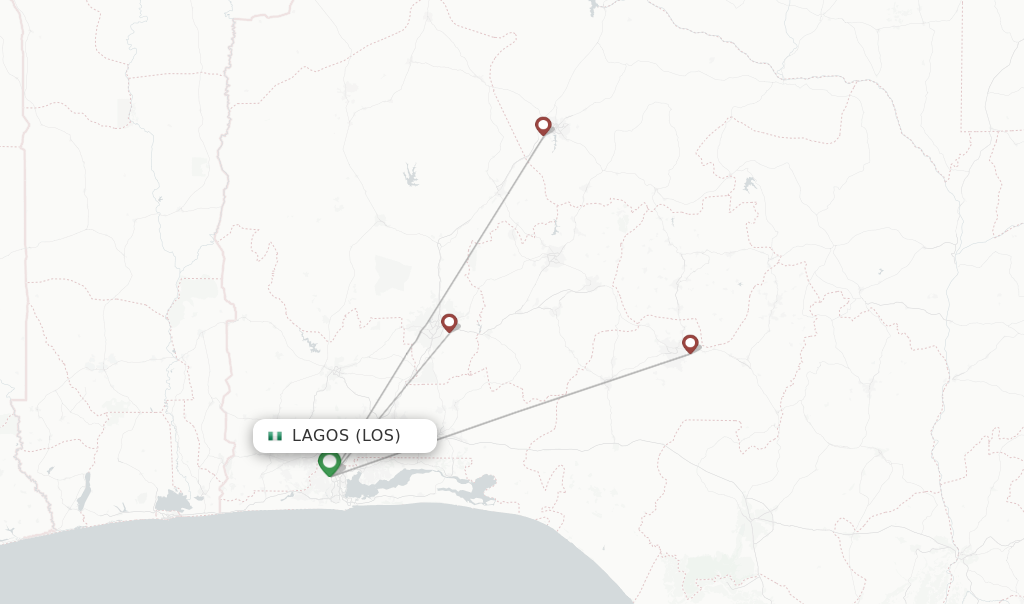 Route map with flights from Lagos with Overland Airways
