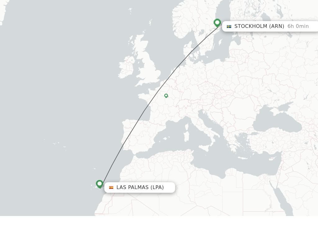 Flights from Las Palmas to Stockholm route map