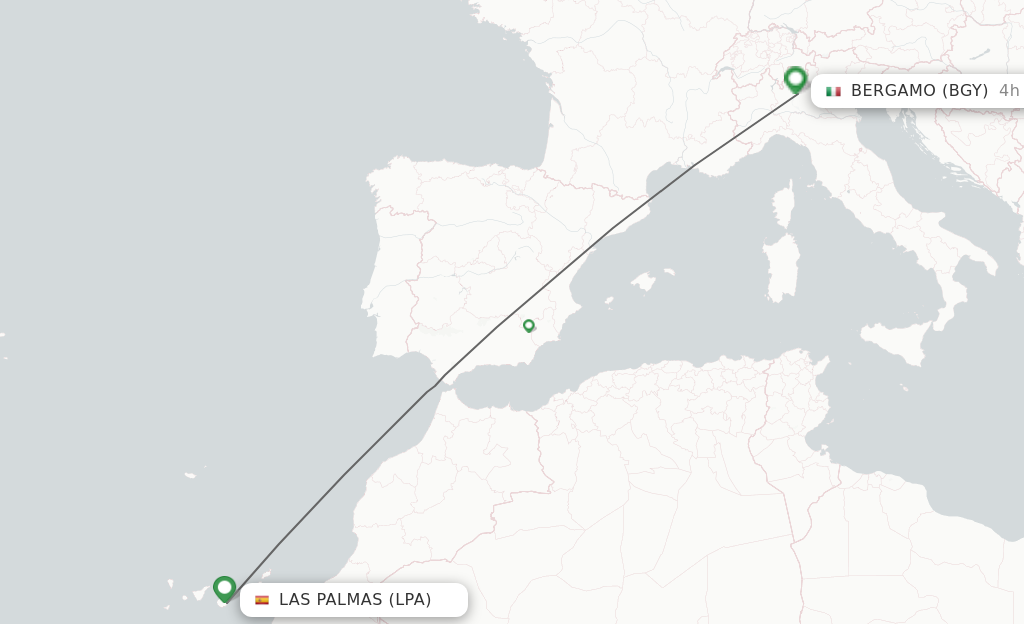 Flights from Las Palmas to Milan route map