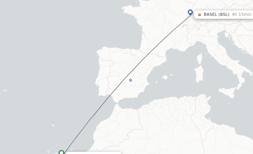 Flights from Las Palmas to Basel, Switzerland/Mulhouse route map
