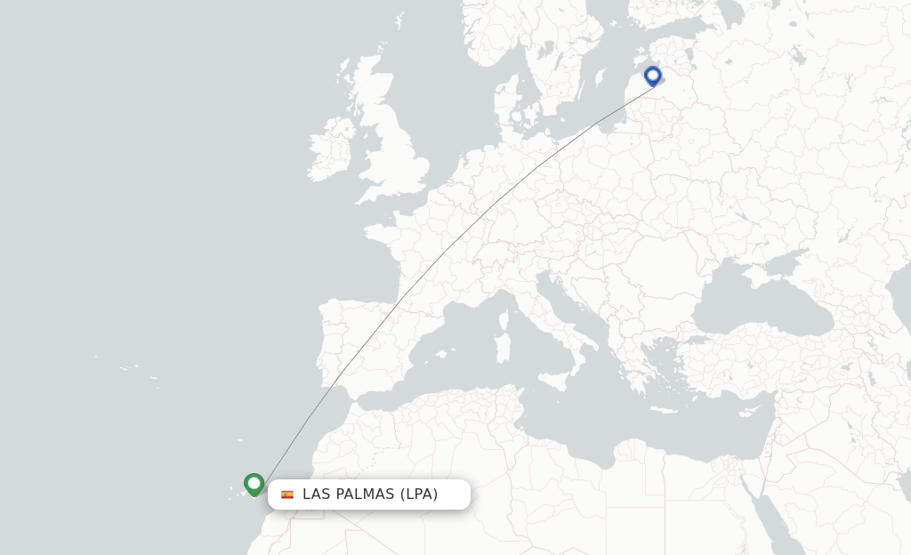 Route map with flights from Las Palmas with Air Baltic