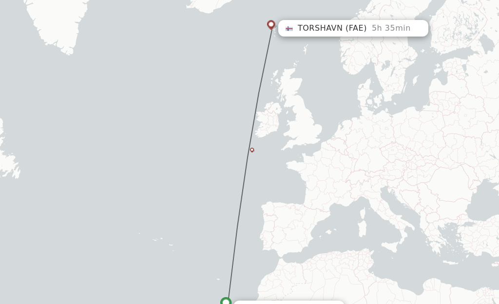 Flights from Las Palmas to Faroe Islands route map
