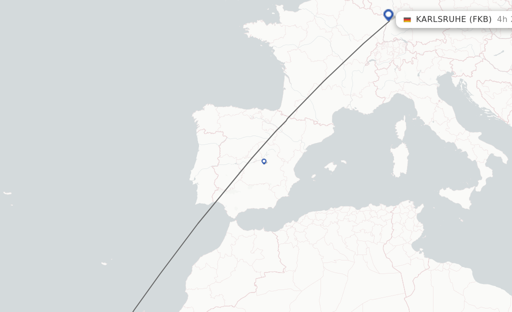 Flights from Las Palmas to Karlsruhe/Baden-Baden route map