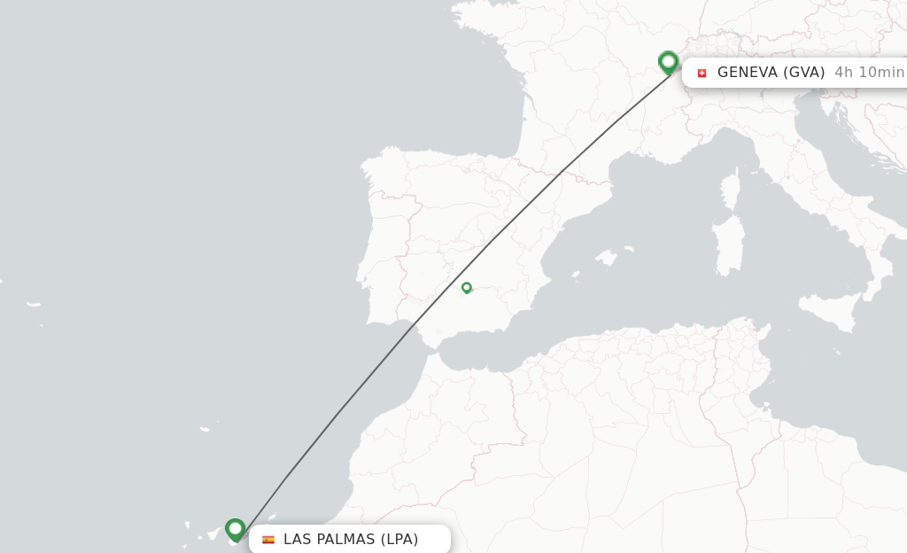 Flights from Las Palmas to Geneva route map