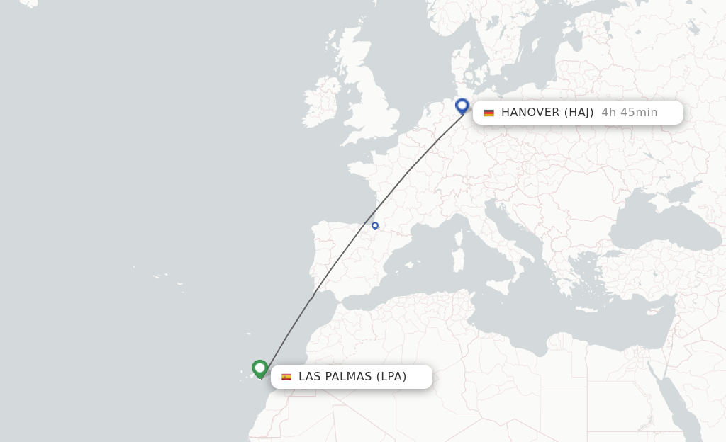 Flights from Las Palmas to Hanover route map