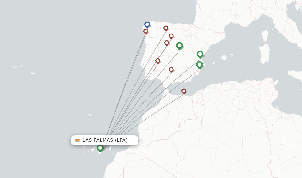 Route map with flights from Las Palmas with Iberia