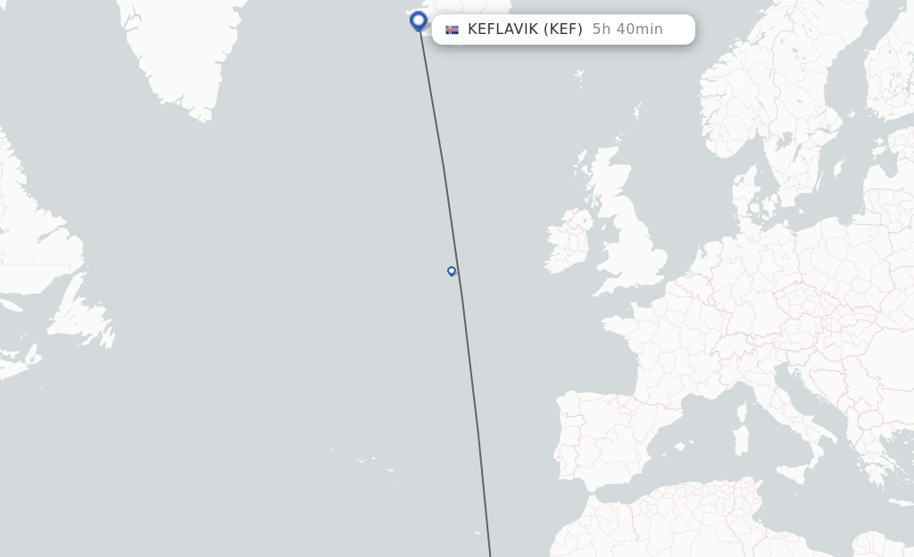 Flights from Las Palmas to Reykjavik route map