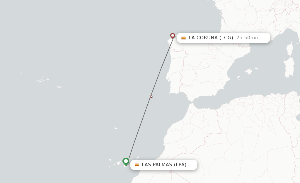 Flights from Las Palmas to La Coruna route map
