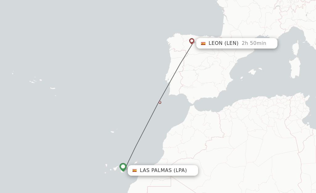 Flights from Las Palmas to Leon route map